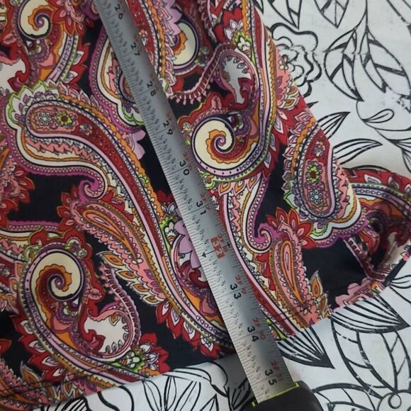 Avital vneck faux wrap mini dress paisley print retro vibes M/S red black - Picture 3 of 7